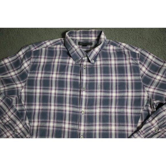 John Varvatos Button Up Shirt Mens L Blue Plaid Button Down Collared Long Sleeve - Picture 2 of 9